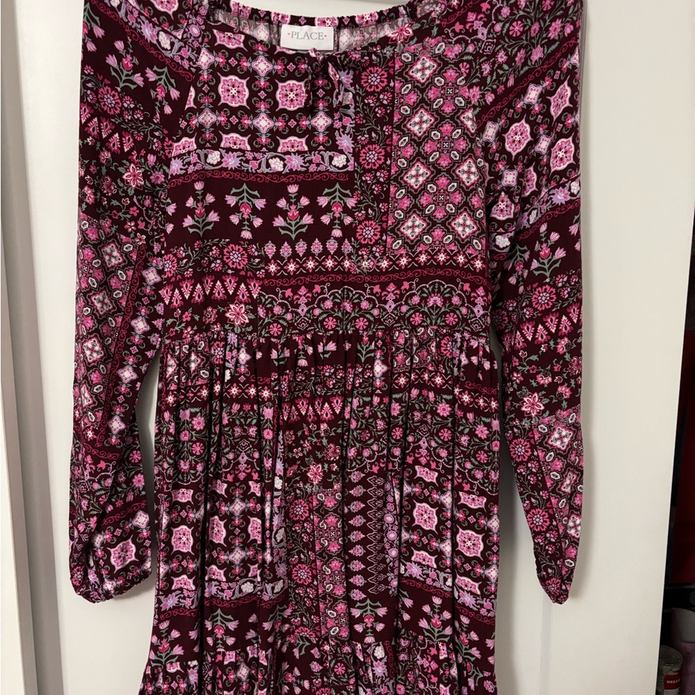 Burgundy Floral Patterned Dress